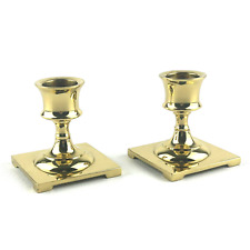 Pair Of Small Brass Square Base Candlestick Holders Vintage Style Partylite picture