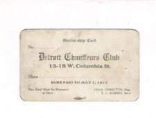 Detroit Chauffeurs Club Membership Card 1917  Located 13 W. Columbia Very Rare picture