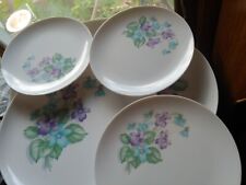 Royalon Melmac Purple Corsage 4 Plates Set Violets Oval Serving Platter Vintage  picture