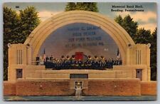 Memorial Band Shell Reading Pennsylvania Stage American Flags Linen VNG Postcard picture