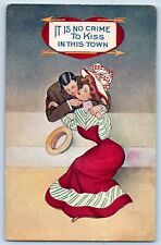 Tyrrell Signed Postcard It Is No Crime To Kiss In This Town Sweet Couple Romance picture