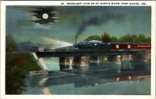1910s Postcard Bridge Night ST. MARY'S RIVER, FORT WAYNE, IN Moon JC13 picture