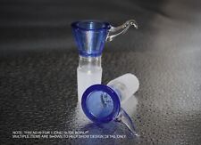 14mm HORNED BLUE & CLEAR HONEYCOMB SCREEN SLIDE tobacco only Glass slide bowl picture