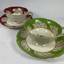 Jyoto China Made in Occupied Japan 2 Tea Cups & Saucers Set Red/ Green picture