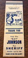 Vintage Matchbook: Vote Gay Johnson for Sheriff picture