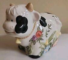 Vintage Ceramic Cow Bank Floral Pattern Farmhouse Decor 9