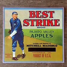 Vintage Original 1920s BEST STRIKE Baseball Pitching APPLE Fruit Crate Label picture