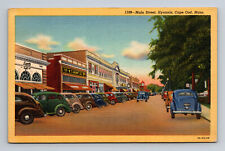 c1939 Main Street Hyannis Cape Cod Mass MA Linen Postcard Coupe Old Cars #1108 picture