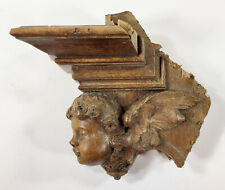 Antique Carved Wood Winged Cherub Putti Angel Face - piece 7