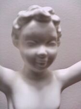 Vintage MCM White Ceramic Cherub Baby Figurine on Bowl Pedestal 8.5