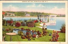 1937, Gardens and Lake, SKANEATELES LAKE, New York Linen Postcard picture