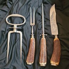 Solingen German Stainless, Stagg Handle Carving Set, Decorated Knife, Skewer picture