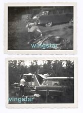 Old Photos 1955 Station Wagon Car Camping Archery Bow Arrow Man Tent Vintage picture