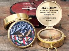 Personalized Gift For Air Force Custom Text Engraved Brass Compass Gift. picture