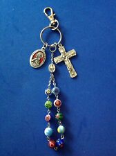 Custom ROSARY Keychain Key Fob Trinity Immaculate Heart Millefiori Miraculous  picture