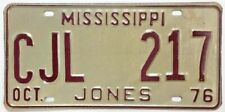 Vintage Mississippi 1976 License Plate CJL 217 Jones County Unused New Old Stock picture
