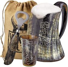 Viking Culture Ox Horn Mug, Shot Glass,and Bottle Opener 3 pic set  Thors Hammer picture