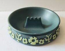 Hyalyn Porcelain Mid-century Danish  Ashtray #635 Raised Green Floral Pottery  picture