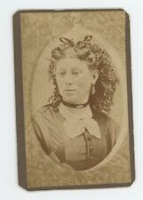 Antique CDV Circa 1870s Stunning Beautiful Woman Curly Hair Choker Elkhart, IN picture