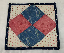 Vintage Patchwork Quilt Small Table Topper, Four Patch, Calico Prints, Pink Blue picture