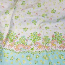Vtg Seersucker Cotton 70s Nursery Cat Turtle Pastel Border Fabric 2.5 Yards Cute picture