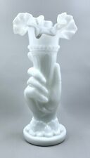Charming Milk Glass Vase Hand Shape 8” Unmarked No Chip Or Cracks picture