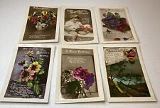 Lot of 6 RPPC Birthday Hand Color Tinted Floral VINTAGE Postcards 1920s-1930s picture
