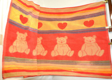 1980s Teddy Bear Beach Towel Rainbow Heart Terrycloth Bath Vtg Ipanema SPOTSTAIN picture