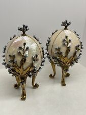 PAIR Maitland-Smith Carl Egg - 8160-10 - Oyster Shell Inlay Cast Brass picture