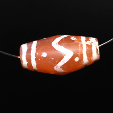 Large Ancient Indus Valley Etched Carnelian Bead with Patterns 2600-1700 BCE picture