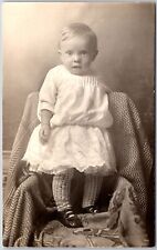 Baby Child Photograph Standing On Chair White Dress Christening Postcard picture
