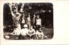 RPPC Postcard Group Leisurely Hikers Rest Under Tree with Walking Sticks   12551 picture