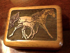 Arabian Horse Mare and Foal Trinket Memory Box Engraved Wood picture