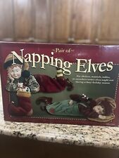 Pair Of Napping Elves Christmas Posable Figurines picture