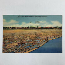 Postcard Minnesota MN Logs Float Lumber Saw Mill Timber Industry 1950 Linen picture