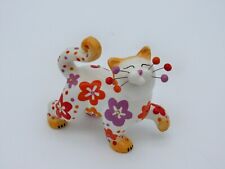 Whimsiclay Handmade Cat Figurine - Amy Lacombe Signed - Flower & Rhinestones picture