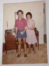 Vintage 1984 Found Photograph Original Photo Couple Guy Mustache Short Shorts picture