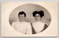 RPPC Two Edwardian Ladies With Messy Hair Oval Portrait Photo Postcard R25 picture