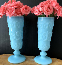 Pair Old French Blue Opaline Glass Vases picture