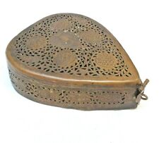 Vintage Old Antique Brass Fine Jail Cut Work Heart Shape Beautiful Jewelry Box picture
