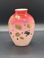 Harrach Peachblow Cased Glass Vase Enameled Gold Floral Stems & Leaves. Glows picture