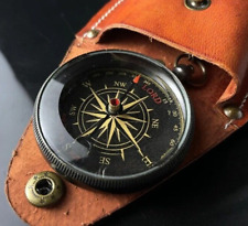 Exquisite Handmade Brass Pocket Compass with Antique Finish and Leather Pouch picture