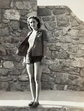 2P Photograph Beautiful Woman Sexy Legs Stone Wall Sunlight Stunning Postcard  picture