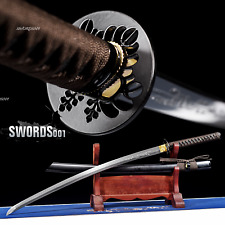 Dark Brown Tsukamaki Japanese Samurai Katana Sword Carbon Steel Engraved Blade picture