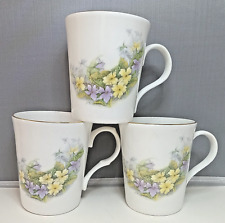 3 Cups Mugs Crown Trent Fine Bone China Floral design Staffordshire England picture