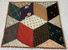 Antique Vintage Patchwork Quilt Table Topper, Early Calicos, Tumbling Blocks picture