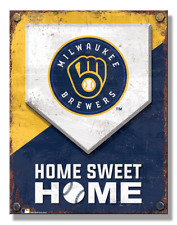 Milwaukee Brewers Home Sweet Tin Metal Sign  Man Cave Garage Decor 12.5 X 16 picture