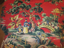 Vintage 1940's Oriental Gardens Barkcloth Asian Fabric 3 PCs picture