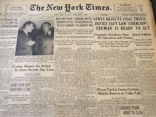 1950 FEBRUARY 5 NEW YORK TIMES - LEWIS REJECTS COAL TRUCE - NT 6126 picture