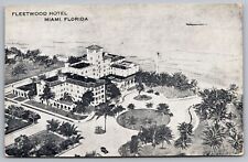Miami Florida Fleetwood Hotel Oceanfront Scenic Birds Eye View BW Postcard picture